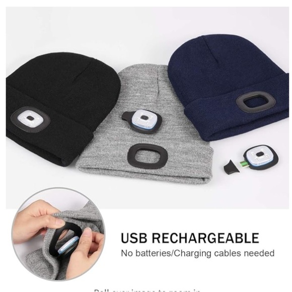 Brand new Winter Beanie Hat Unisex 4 LED USB Flashlight Head Lights Hat - Picture 4 of 7
